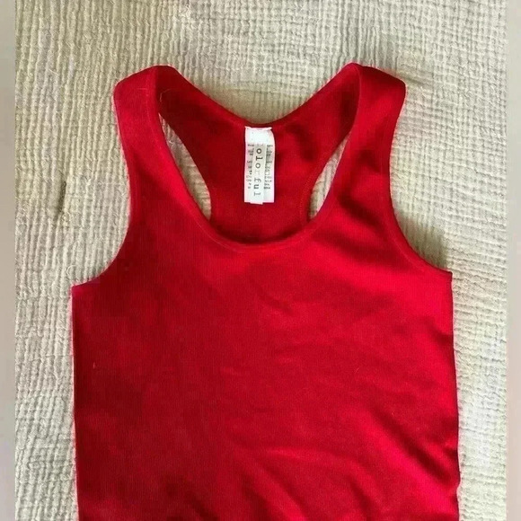 Scoop Stretch Ribbed Shaping Tank Top | Raceback Top | Size S | Bright Red - Picture 7 of 7
